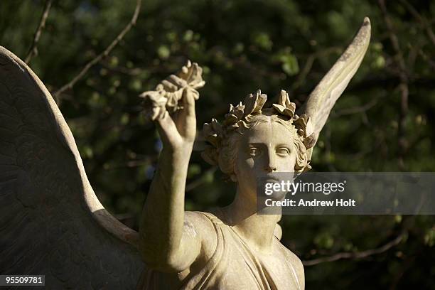 winged angel statue figure on isle of wight,  - touched by an angel stockfoto's en -beelden