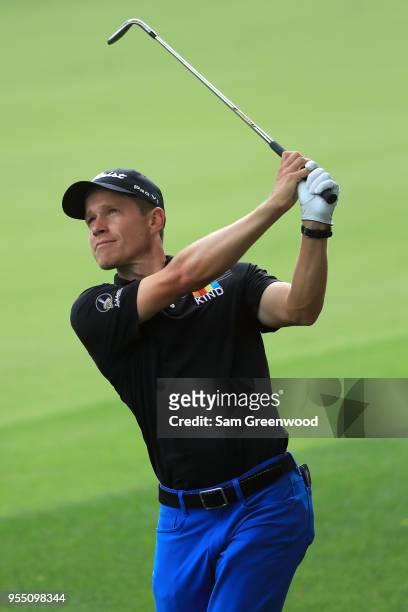 Peter Malnati plays a shot on the 12th hole during the third round of the 2018 Wells Fargo Championship at Quail Hollow Club on May 5, 2018 in...