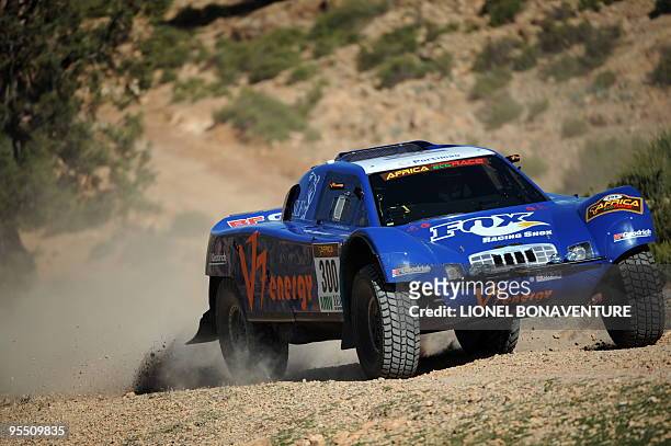 French driver Jean-Louis Schlesser drives his buggy during the first stage of the second edition of the Africa Race, on December 30, 2009. The Africa...