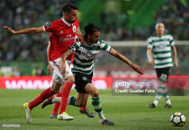 Sporting CP forward Bryan Ruiz from Costa Rica with SL Benfica midfielder Andreas Samaris from Greece in action during the Primeira Liga match...