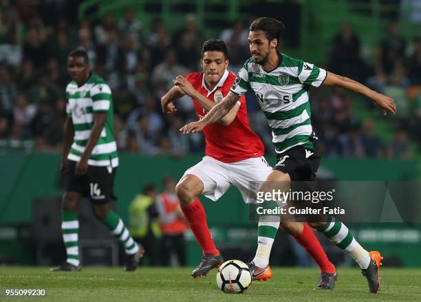 Sporting CP forward Bryan Ruiz from Costa Rica with SL Benfica forward Raul Jimenez from Mexico in action during the Primeira Liga match between...