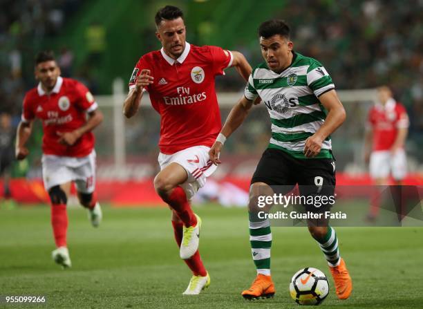 Sporting CP forward Marcos Acuna from Argentina with SL Benfica midfielder Andreas Samaris from Greece in action during the Primeira Liga match...