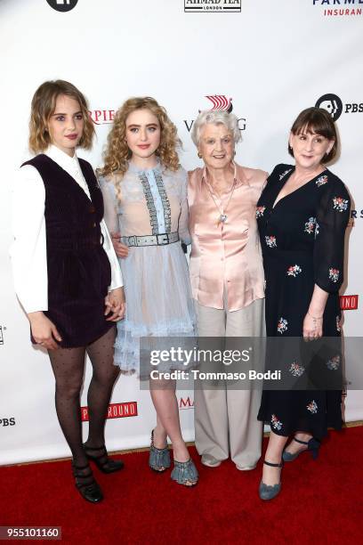 Maya Hawke, Kathryn Newton, Angela Lansbury and Heidi Thomas attend the "Little Women" FYC Reception And Panel Discussion at Linwood Dunn Theater at...