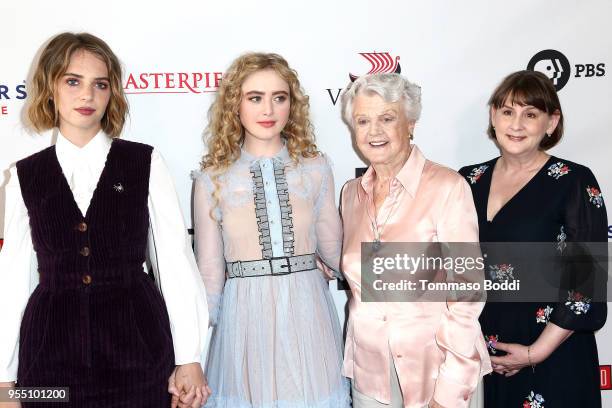 Maya Hawke, Kathryn Newton, Angela Lansbury and Heidi Thomas attend the "Little Women" FYC Reception And Panel Discussion at Linwood Dunn Theater at...