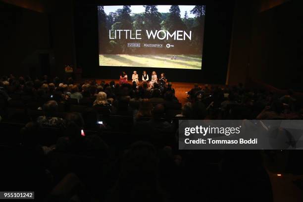 Angela Lansbury, Maya Hawke, Kathryn Newton and Heidi Thomas attend the "Little Women" FYC Reception And Panel Discussion at Linwood Dunn Theater at...