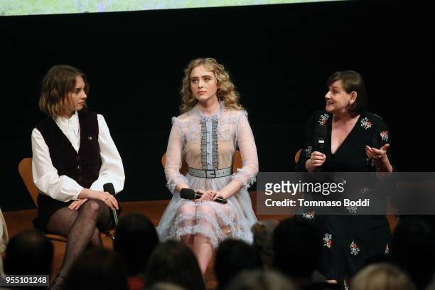 Maya Hawke, Kathryn Newton and Heidi Thomas attend the "Little Women" FYC Reception And Panel Discussion at Linwood Dunn Theater at the Pickford...