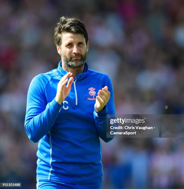 Lincoln City manager Danny Cowley during the Sky Bet League Two match between Lincoln City and Yeovil Town at Sincil Bank Stadium on May 5, 2018 in...