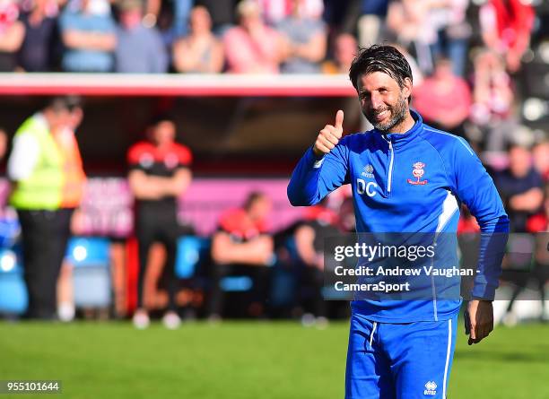 Lincoln City manager Danny Cowley acknowledges the fans at the final whistle of the Sky Bet League Two match between Lincoln City and Yeovil Town at...