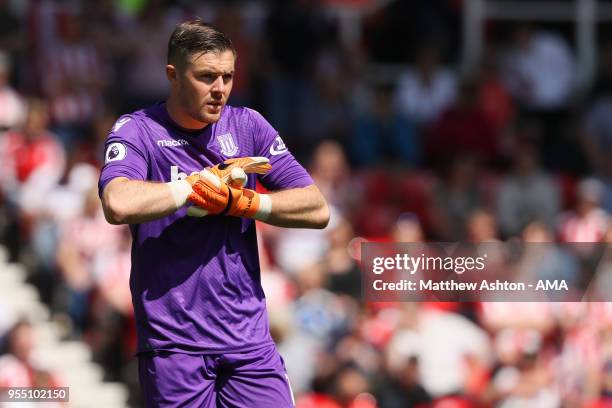 Goalkeeper Jack Butland of Stoke City during the Premier League match between Stoke City and Crystal Palace at Bet365 Stadium on May 5, 2018 in Stoke...