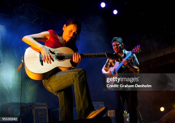 Gabriela Quintero and Rodrigo Sanchez of Rodrigo Y Gabriela perform on day three of The Falls Festival 2009 held in Otway rainforest on December 31,...