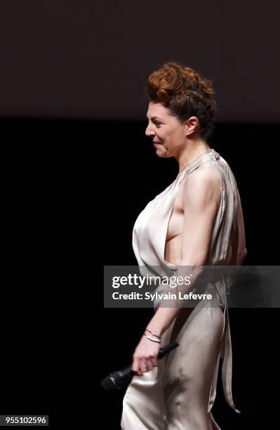 Actress Anne-Elisabeth Blateau poses with fans as she attends closing ceremony of Series Mania Lille Hauts de France festival on May 5, 2018 in...