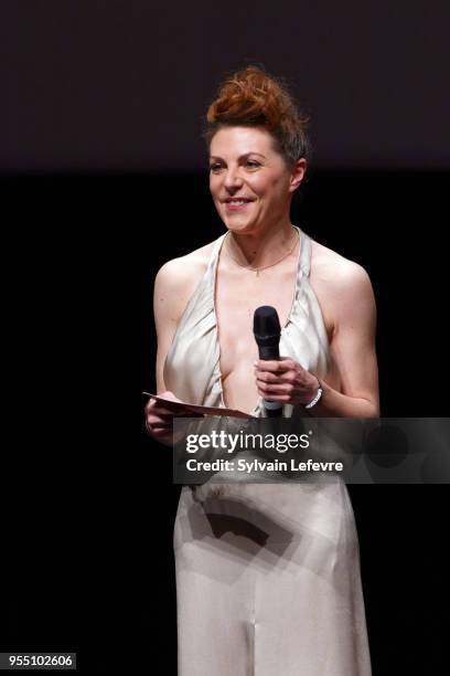 Actress Anne-Elisabeth Blateau poses with fans as she attends closing ceremony of Series Mania Lille Hauts de France festival on May 5, 2018 in...