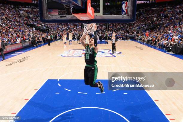 Shane Larkin of the Boston Celtics goes to the basket against the Philadelphia 76ers in Game Three of Round Two of the 2018 NBA Playoffs on May 5,...