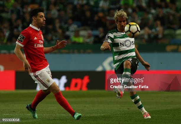 Sporting CP defender Fabio Coentrao from Portugal with SL Benfica forward Pizzi from Portugal in action during the Primeira Liga match between...