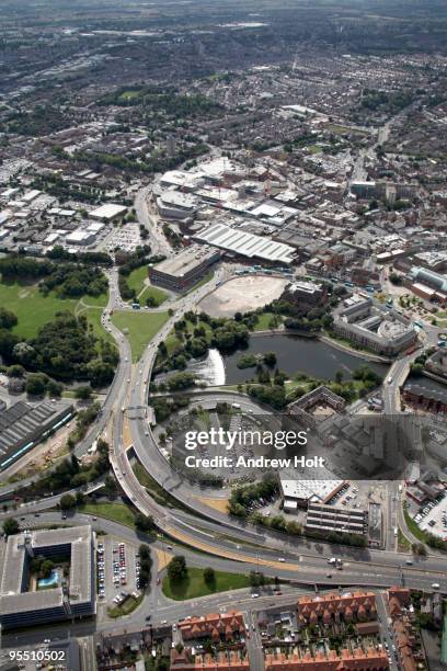 aerial view of derby city centre - river derwent derbyshire stock pictures, royalty-free photos & images