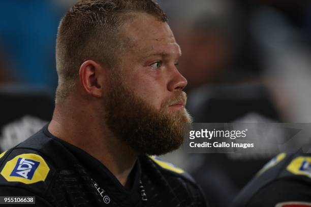 Akker van der Merwe of the Cell C Sharks during the Super Rugby match between Cell C Sharks and Highlanders at Jonsson Kings Park Stadium on May 05,...