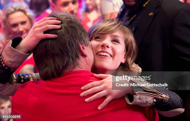 Marie Wegener, winner of 'Deutschland sucht den Superstar', hugs her father during the finals of the tv competition 'Deutschland sucht den Superstar'...