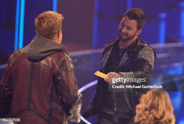 Michel Truog and Dieter Bohlen during the finals of the tv competition 'Deutschland sucht den Superstar' at Coloneum on May 5, 2018 in Cologne,...