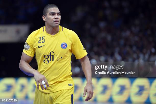 Daniel Narcisse of Paris Saint-Germain reacts during the Handball French Cup Final match between Nimes and Paris Saint Germain at AccorHotels Arena...