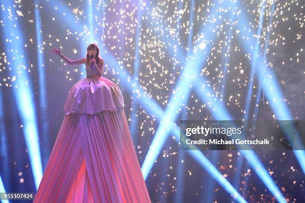 Marie Wegener, winner of the finals of the tv competition 'Deutschland sucht den Superstar' at Coloneum on May 5, 2018 in Cologne, Germany.