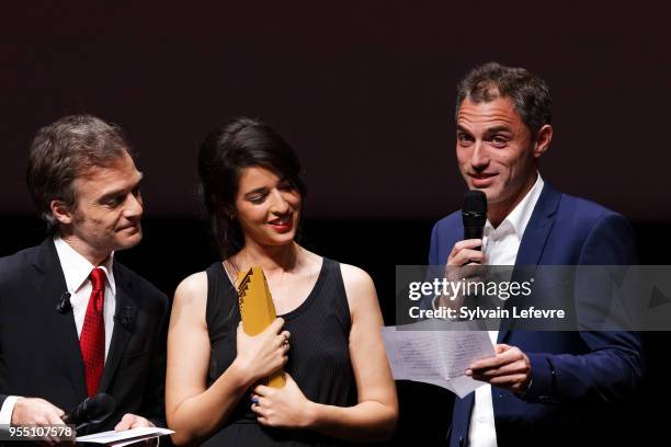 Dana Idisis and Yuval Shafferman accept Grand Jury Prize during the closing ceremony of Series Mania Lille Hauts de France festival on May 5, 2018 in...