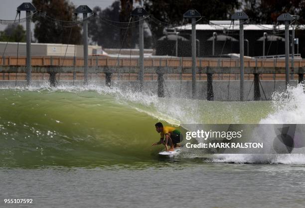 Filipe Toledo of Brazil scores a perfect 10 during round one of the WSL Founders' Cup of Surfing at the Kelly Slater Surf Ranch in Lemoore,...