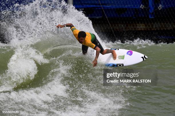 Filipe Toledo of Brazil scores a perfect 10 during round one of the WSL Founders' Cup of Surfing at the Kelly Slater Surf Ranch in Lemoore,...