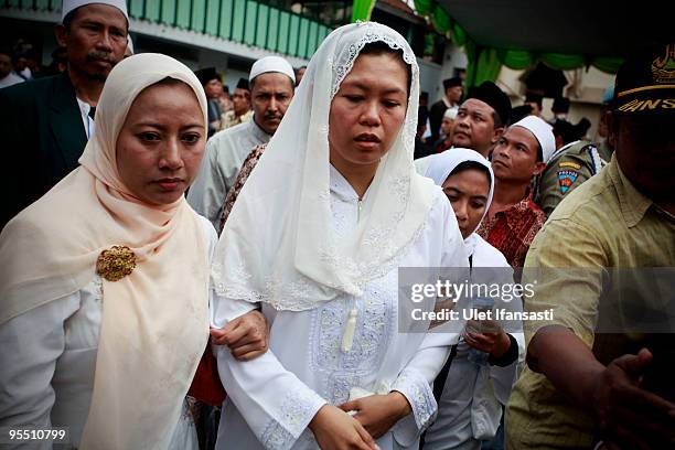 Zannuba Ariffah also known as Yenny Wahid, daughter of former Indonesian President Abdurrahman Wahid, attends his funeral in his East Java hometown...