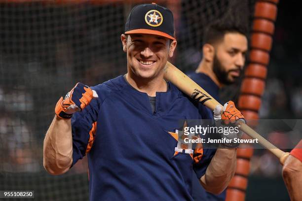 Alex Bregman of the Houston Astros smiles during batting prior to the MLB game against the Arizona Diamondbacks at Chase Field on May 5, 2018 in...