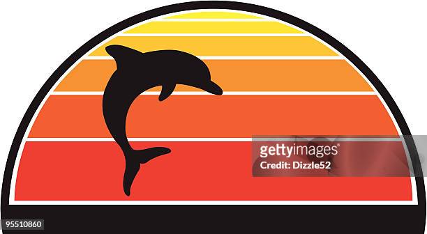 dolphin against a sunset - spring break stock illustrations