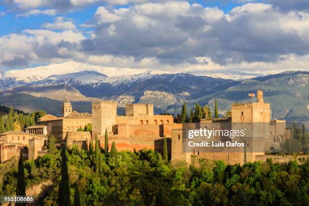 alhambra palace overview - alcazaba von alhambra stock-fotos und bilder