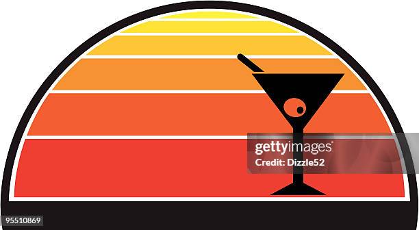 martini against a summer sunset - spring break stock illustrations