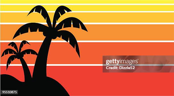 palm trees against a summer sunset - spring break stock illustrations
