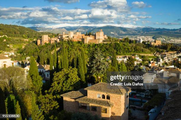 alhambra palace and albaicin district overview - albaicín stock pictures, royalty-free photos & images