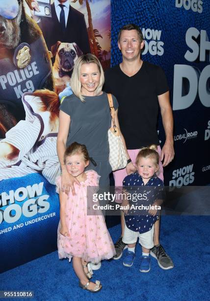 Actress Beverley Mitchell and her Family Kenzie Cameron, Hutton Michael Cameron and Michael Cameron attend the premiere of "Show Dogs" at The TCL...