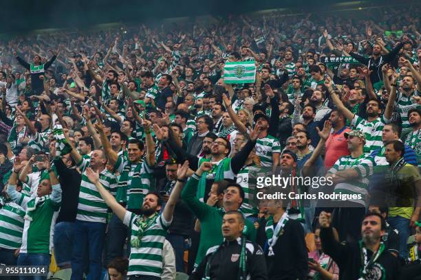 Sporting supporters during the Portuguese Primeira Liga match between Sporting CP and SL Benfica at Estadio Jose Alvalade on May 05, 2018 in Lisbon,...