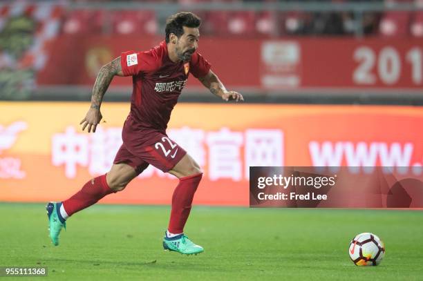 Ezequiel Lavezzi of Hebei China Fortune in action during 2018 Chinese Super League match between Hebei China Fortune and Henan Jianye at Langfang...