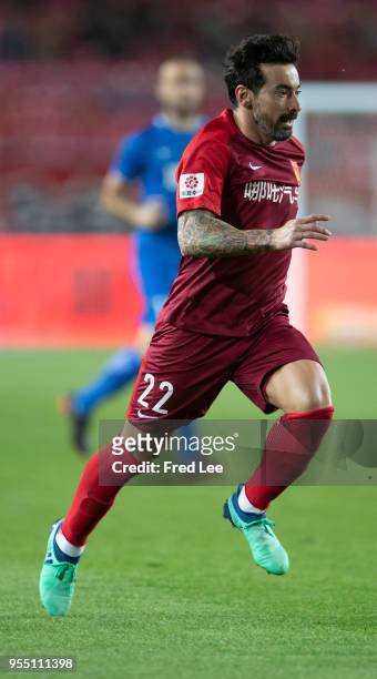 Ezequiel Lavezzi of Hebei China Fortune in action during 2018 Chinese Super League match between Hebei China Fortune and Henan Jianye at Langfang...