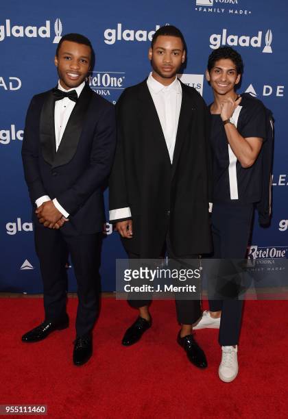 Dyllon Burnside, Ryan Jamaal Swain, and Angel Bismark Curiel attend the 29th Annual GLAAD Media Awards at The Hilton Midtown on May 5, 2018 in New...