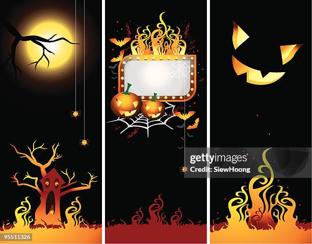 halloween ghost and fire - light bulb dark background stock illustrations