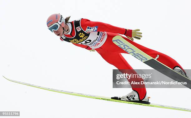 Martin Koch of Austria competes during the FIS Ski Jumping World Cup event of the 58th Four Hills Ski Jumping Tournament on December 31, 2009 in...