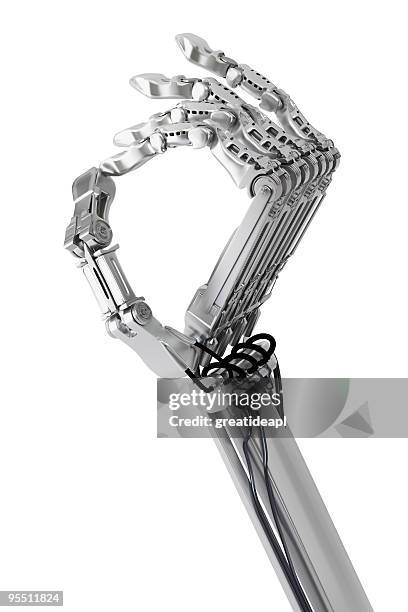 robot hand okay sign - cyborg stockfoto's en -beelden