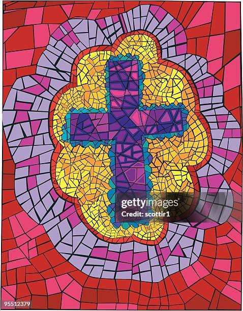 illustrazioni stock, clip art, cartoni animati e icone di tendenza di mosaico luminoso con bordi cross - protestantism
