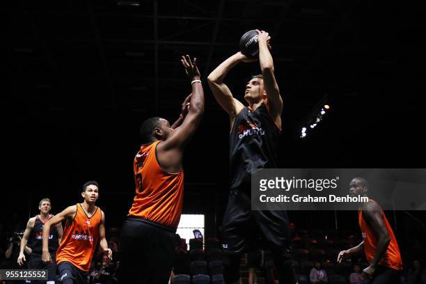 Anthony Drmic of The Platypuses shoots during the match against PCYC Indigenous Programs during the NBL 3x3 Pro Hustle 2 event held at Docklands...
