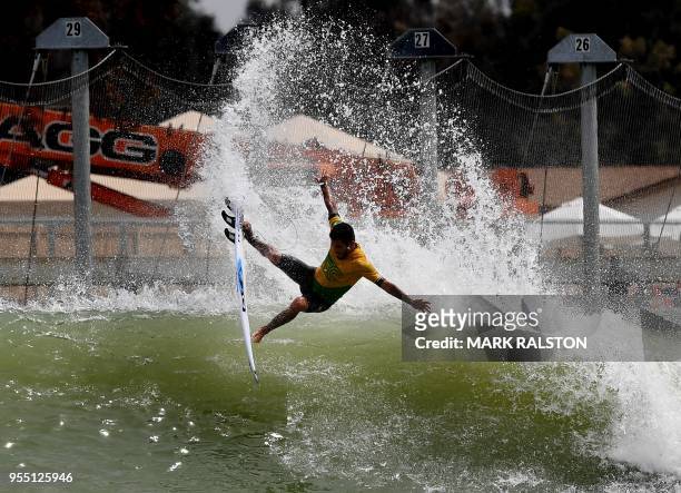 Filipe Toledo of Brazil scores a perfect 10 during round one of the WSL Founders' Cup of Surfing, at the Kelly Slater Surf Ranch in Lemoore,...