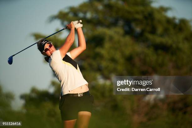 Nicole Broch Larsen of Denmark plays a tee shot at the third hole during the second round of the 2018 Volunteers of America LPGA Texas Classic at Old...