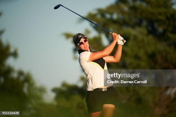 Nicole Broch Larsen of Denmark plays a tee shot at the third hole during the second round of the 2018 Volunteers of America LPGA Texas Classic at Old...
