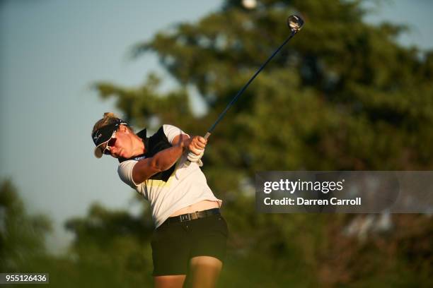 Nicole Broch Larsen of Denmark plays a tee shot at the third hole during the second round of the 2018 Volunteers of America LPGA Texas Classic at Old...