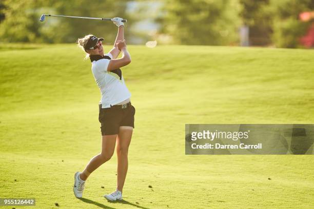 Nicole Broch Larsen of Denmark plays her second shot at the first hole during the second round of the 2018 Volunteers of America LPGA Texas Classic...