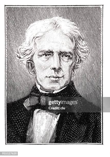 portrait of michael faraday,  british scientist, 1791-1867 - michael faraday stock illustrations